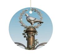 Dove on Ivy Column Double-Sided Ceramic Christmas Ornaments - Round Hanging Mini Xmas Tree Decorations, Ideas for Farmers, Rustic Home Decor for Indoor Outdoor Tree Decor