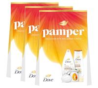 Dove Pamper Collection Gift Set - 3 Pack, Body Wash, Bath Soak, Beauty Bar and Wax Burner, Relaxing Shea Butter and Vanilla Scented Skincare Set, Moisturising Self-Care Gift.