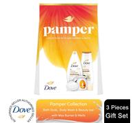 Dove Pamper Collection Gift Set with a body wash, bath soak, beauty bar, Wax Burner & Melts perfect gifts for her 3 piece