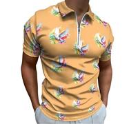 Dove Peace Symbol Watercolor Men's Short Sleeve Polo Shirts Casual Zippered Golf Shirt Slim Fit T-Shirt Tops 5XL