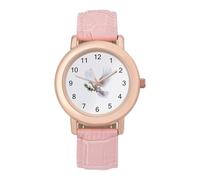 Dove Peace Watch for Women Pink Leather Strap Ladies Watches Round Case Three-Hand Wrist Watch