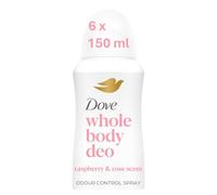 Dove Raspberry & Rose Whole Body Deodorant Spray 0% aluminium deodorant for all-day odour control 150 ml - Pack of 6