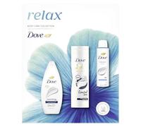 Dove Relax Trio Gift Set with a body wash, a body lotion, an anti-perspirant and a Shower Puff perfect gifts for her 3 piece