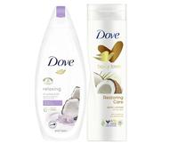 Dōvē Relaxing & Restoring Care - Coconut Milk & Jasmine Flower Scent Body Wash 225mL & Body Lotion 250mL - [ Total 475mL]
