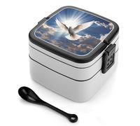 Dove Sky Bento Box with Spoon & Handle - 2 Compartment Leak-Proof Stackable Lunch Box for Adults, BPA-Free Reusable Food Containers for Work, Travel, Picnic