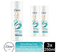 Dove Smoothing Care Body Lotion w/ Natural Coconut Oil Soften & Refine 250ml,3Pk
