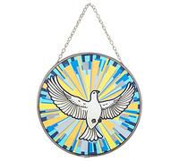Dove Stained Glass Blue and Yellow 6 x 6 Glass Sun Catcher with Suction Cup