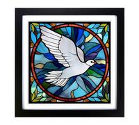 Dove Stained Glass Effect Framed Print | 18x18 Inch Black Framed Wall Art | Ready to Hang | Modern Animal Picture | Living Room Bedroom Lounge Office