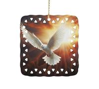 Dove Sun Art Ceramic Christmas Ornament Xmas Tree Hanging Pendant Double Sided Pattern Festive Square Ornament Holiday Home Party Decoration Gifts