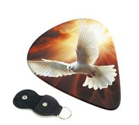 Dove Sun Art Guitar Picks 6 Pack with Leather Guitar Pick Holder Keychain, Plectrum Key Fob Cases Bag, Abstract Art Plectrum for Acoustic Electric Guitar, Ukulele 0.46mm