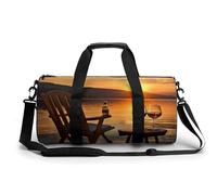 Dove Sun Art Gym Bag Small Travel Duffle Bag with Compartment Carry On Weekender Bag for Women Men, Chair and Wine at Sunset Lake, 17.7in/9in/9in
