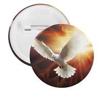 Dove Sun Art Lapel Pins Round Metal Brooch Badge Cute Tie Tack Pin for Hats, Clothing, Bags Unique Fashion Accessories Gift for Men & Women, white, 1PCS