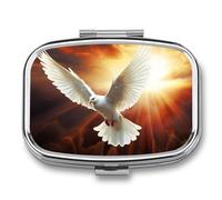 Dove Sun Art Pill Box 2 Compartments Portable Travel Pill Case Mini Medicine Organizer for Pocket Purse Metal Waterproof Medicine Container Holder Vitamin Fish Oil