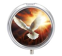 Dove Sun Art Pill Box - 3 Compartment Travel Pill Organizer with Small Mirror, Portable Pillcase for Pocket & Purse, Cute Round Medicine Case, Weekly Medicine Container