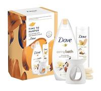 Dove Time To Pamper Collection with Caring Bath Soak & Body Love Pampering Body Lotion 2 Pieces Ready to Give Gift Set for Her with Wax Burner & 4x Wax Melts