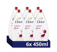 Dove Velvet Glow Body Wash Body Cleanser shower gel with plant-based moisturisers for softer, smoother skin after one shower 6x 450 ml