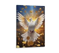 Dove with Coins Wall Art, Artistic Print, Fantasy Poster, Unique Canvas Picture, Artistic Decor for Living Room Artistic Wall Mural Modern Hanging Decor Poster12x18inch(30x45cm)