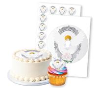 Dove With Olive Branch & Roses, 1 Round 8" & 24 2" Edible Toppers Set
