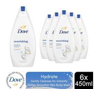 Dove Women's Hydrate 'Body Wash' 0% Sulfate SLES, 450ml, 6 Pack in White Dove White