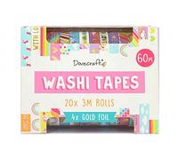 Dovecraft Washi Tape Box-20 Designs-Brights-10mm Width-3m Rolls-Includes Storage Box-for Crafts, Stationery, Journaling, Home Décor, Paper, Multicolour, One Size