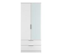 Dover 2 Drawer Double Mirror Wardrobe In White Gloss & White Matt (Ready Assembled)