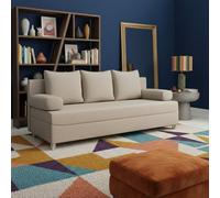 Dover 3 Seater Sofa Bed With Storage Upholstered Back Detachable Cushions 192Cm Cream