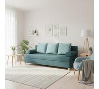 Dover 3 Seater Sofa Bed With Storage Upholstered Back Detachable Cushions 192Cm Turquoise And Printed Cushions