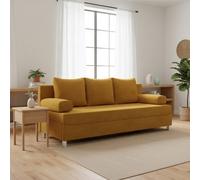 Dover 3 Seater Sofa Bed With Storage Upholstered Back Detachable Cushions 192Cm Yellow