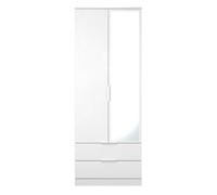 Dover Tall 2 Drawer Mirrored Wardrobe In White Gloss & White Matt (Ready Assembled)