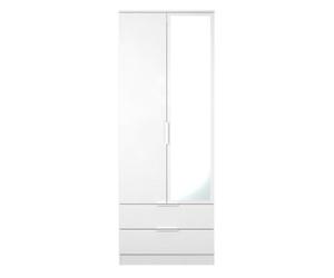 Dover Tall 2 Drawer Mirrored Wardrobe In White Gloss & White Matt (Ready Assembled)