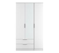 Dover Tall Triple 2 Drawer Mirrored Wardrobe In White Gloss & White Matt (Ready Assembled)