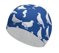 Doves on Blue Swim Cap Elastic for Pool Water Sports