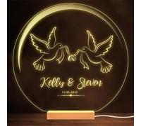 Doves With Wedding Anniversary Rings Married Personalised Gift Lamp Night Light | Personalised Gift For Home, Lamp Room Décor | Kids & Adults Night Lights With Name | Personalised Gift For Bedroom |