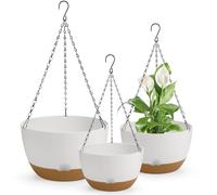 Dovesail 12/10/8 Inch Hanging Planter, Hanging Plastic Plant Self Watering Pot with Drainage Holes and Saucers, Hanging Baskets Flower Pots for Indoor Outdoor Garden Plants and Flowers,Set of 3-White