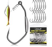 Dovesun 12PCS Weighted Swimbait Hooks Weighted Fishing Hooks for Saltwater Freshwater EWG Worm Weedless Hooks for Bass Fishing 5/0 & 1/8OZ