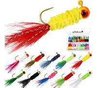 Dovesun Crappie Jigs, Jig Heads with Feather Hand-tied Marabou Jigs Ice | Fly Fishing Lures 10 Colors 1/8oz Fishing Hair Jigs for Panfish Sunfish Walleye
