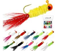 Dovesun Crappie Jigs with Feather Marabou Jigs 20pcs Ice - 10 Colors 1/16oz Panel Fishing Lures for Panfish Sunfish Walleye