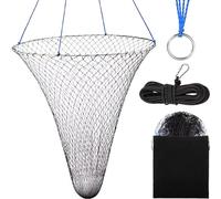 Dovesun Pier Fishing Net for Bridge Drop Net for Pier Fishing Nylon Pier Net Portable Fishing Net Landing Net Kit with Poly Rope Carabiners Stainless Steel Ring Soft Steel Hoop 80CM