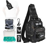 Dovesun Small Fishing Backpack, Fly Fishing Sling Pack Waterproof Fishing Backpack with Tackle Boxes | Rod Holder Fishing Tackle Bag Shoudler Fishing Gear for Men Black