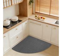 dovfa Corner Kitchen Rug, Non-Slip Washable Anti Fatigue Mat, High Density 3D Weaving Linen-Like Fabric Absorbent Kitchen Floor Mat with Rubber Backing for Sink & Laundry (Gray, 28" Radius)
