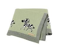 DovFanny Baby Blanket 100% Cotton Knitted Soft Blanket for Newbron with Lovely Zebra, 100 x 80cm Green