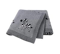 DovFanny Baby Blanket 100% Cotton Knitted Soft Blanket for NewBron with Lovely Zebra 100 x 80cm Grey