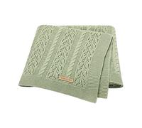 DovFanny Baby Blanket Cotton Cable Knitted Cellular Cozy Breathable Blanket for Baby Boy and Girls 90 x 70cm Light Green