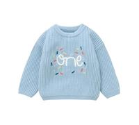 DovFanny Baby Knitted Jumper Toddler Baby Girl Boy Sweater Long Sleeve Crew Neck Flower Winter Warm Knitwear Pullover Sweater Infant Clothes (UK, Age, 12 Months, 18 Months, Light Blue)
