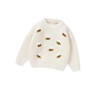 DovFanny Baby Knitted Jumper Toddler Baby Girl Boy Sweater Long Sleeve Crew Neck Flower Winter Warm Knitwear Pullover Sweater Infant Clothes (UK, Age, 9 Months, 12 Months, Ivory)