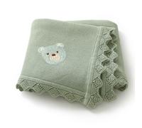 DovFanny Cotton Cellular Baby Blanket Knitted Soft Blanket for Newbron Baby Boy and Girls with Lovely Bear (sage greeen)