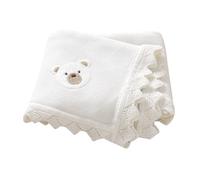 DovFanny Cotton Cellular Baby Blanket Knitted Soft Blanket for Newbron Baby Boy and Girls with Lovely Embroidery Bear