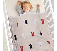 DovFanny Newborn Baby Super Soft Knitted Blanket Toddler Unisex Boys Girls 100% Cotton Banket with Lovely Rabbit Pattern 100 x 80cm Light Camel