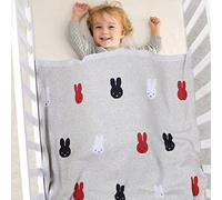 DovFanny Newborn Baby Super Soft Knitted Blanket Toddler Unisex Boys Girls 100% Cotton Banket with Lovely Rabbit Pattern 100 x 80cm Grey