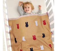 DovFanny Newborn Baby Super Soft Knitted Blanket Toddler Unisex Boys Girls 100% Cotton Banket with Lovely Rabbit Pattern 100 x 80cm Earth Yellow